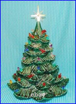 Vtg Ceramic Lighted Xmas Tree 15 Green White Base Alberta Atlantic Molds Birds