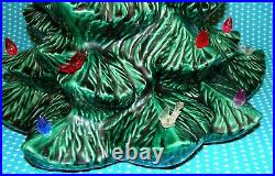 Vtg Ceramic Lighted Xmas Tree 15 Green White Base Alberta Atlantic Molds Birds