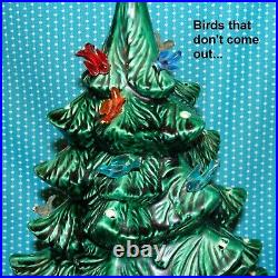 Vtg Ceramic Lighted Xmas Tree 15 Green White Base Alberta Atlantic Molds Birds