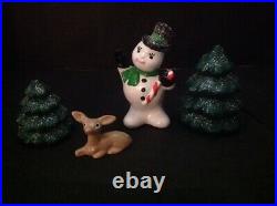 Vtg Ceramic Mold 11 Bell Diorama Light Up Snowman Trees Deer Christmas Decor