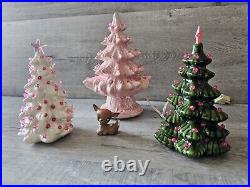 Vtg Ceramic Mold Christmas Trees Pink & White 70s 80s Decor MCM Small 5-8 Deer