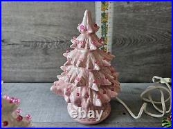 Vtg Ceramic Mold Christmas Trees Pink & White 70s 80s Decor MCM Small 5-8 Deer