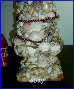 Vtg Chic Beach Xmas Tree SEASHELL ART glass garland angel topper Shabby 1960's