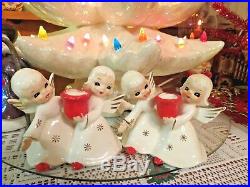 Vtg Christmas Dancing Angels Candle Holders SET OF TWO FOUR ANGELS Two TREES