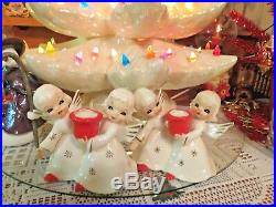 Vtg Christmas Dancing Angels Candle Holders SET OF TWO FOUR ANGELS Two TREES