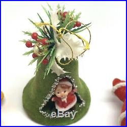 Vtg Christmas Felt Flocked Ornaments Japan 25 Elf Bear Santa Tree Xmas Kitsch