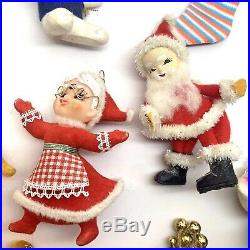 Vtg Christmas Felt Flocked Ornaments Japan 25 Elf Bear Santa Tree Xmas Kitsch