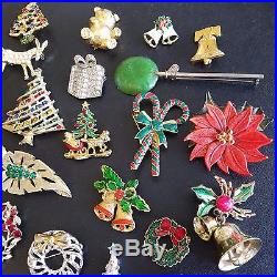 Vtg Christmas Holiday Brooch Pin Lot Tree Mistletoe Joy Santa Snowman Bow E351