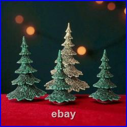 Vtg Christmas Putz Village Trees Hard Plastic Mica Glitter Germany Ges Set Of 4
