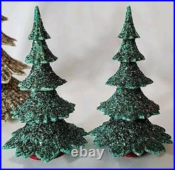 Vtg Christmas Putz Village Trees Hard Plastic Mica Glitter Germany Ges Set Of 4 Vtg Christmas Putz Village Trees Hard Plastic Mica Glitter Germany Ges Set Of 4