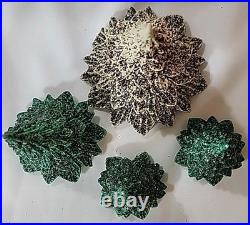 Vtg Christmas Putz Village Trees Hard Plastic Mica Glitter Germany Ges Set Of 4