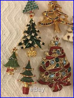 Vtg Christmas Tree Brooch Pin Lot Rhinestones Enamels Christopher Radko Lot 10