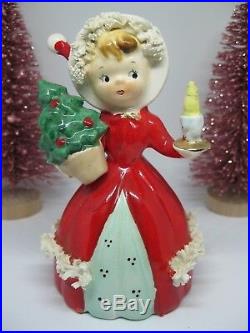 Vtg Christmas shopper girl bell Glowing candle tree Norcrest Japan Lefton Angel
