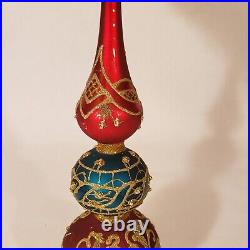Vtg Christopher Radko Colorful Christmas Finial Tree Topper Ornament Gold Teal