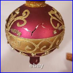Vtg Christopher Radko Colorful Christmas Finial Tree Topper Ornament Gold Teal