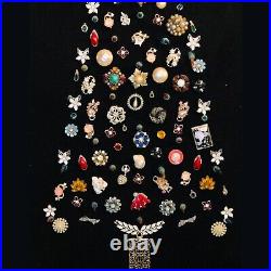 Vtg Costume Jewelry Christmas Tree Lights Black Velvet Back Gold Frame Frog READ
