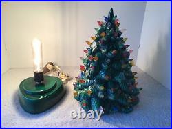 Vtg Cramer Mold 13 Green Glazed 2 Pc Ceramic Xmas Tree Lighted Triangle Base