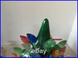 Vtg Cramer Mold 13 Green Glazed 2 Pc Ceramic Xmas Tree Lighted Triangle Base