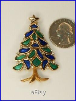 Vtg Crown Trifari Xmas Tree Pin Brooch Alfred Philippe Gold Tone Poured Glass