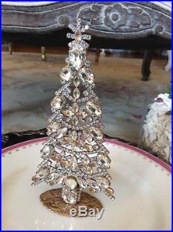 Vtg Czech Rhinestone Free Standing Christmas Tree Display Jeweled Frame