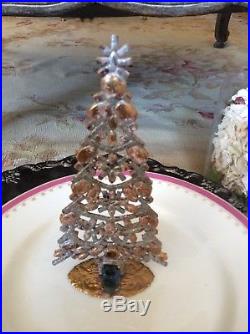 Vtg Czech Rhinestone Free Standing Christmas Tree Display Jeweled Frame