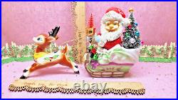 Vtg DICKSON Holly Berry Christmas SANTA SLEIGH WITH Rudolph REINDEER TREES BELLS