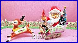 Vtg DICKSON Holly Berry Christmas SANTA SLEIGH WITH Rudolph REINDEER TREES BELLS