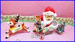 Vtg DICKSON Holly Berry Christmas SANTA SLEIGH WITH Rudolph REINDEER TREES BELLS