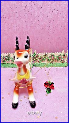 Vtg DICKSON Holly Berry Christmas SANTA SLEIGH WITH Rudolph REINDEER TREES BELLS