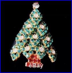 Vtg EISENBERG ICE Gold Red Green Rhinestones Christmas Tree Pin Brooch -6