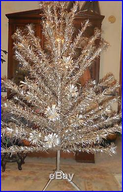 Vtg EVERGLEAM 6 Ft Aluminum Christmas Tree POM POM Branches Tri-Pod Stand