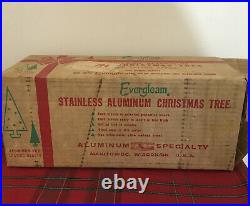 Vtg EVERGLEAM Stainless Aluminum 4' Christmas Tree withBox 55 Branches Has Stand