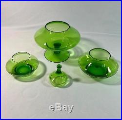 Vtg Empoli Italy Green Christmas Tree Stacking Glass Candy Dish 12 w Stickers