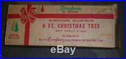 Vtg, Evergleam, 6 Ft, Stainless, Aluminum, Fountain, Pom Pom Christmas Tree, 94 Branch