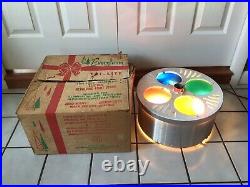 Vtg Evergleam Tri-lite Music Electric Revolving Color Wheel Aluminum Tree Stand