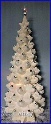 Vtg Extra Large White Ceramic Christmas Tree 31 Blue Bulbs Star Lights Tested