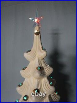Vtg Extra Large White Ceramic Christmas Tree 31 Blue Bulbs Star Lights Tested