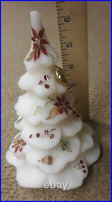 Vtg Fenton Christmas Tree Ivory Satin Glass Gold Partridge Hand Painted & Signed
