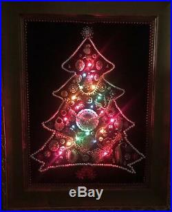 Vtg Framed Costume Jewelry Christmas Tree Pin Art Rhinestones Brooch Picture