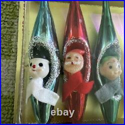 Vtg Glass Teardrop Diorama Xmas Ornaments Snowman Santa Pixie Elf Kitsch RARE