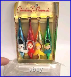 Vtg Glass Teardrop Diorama Xmas Ornaments Snowman Santa Pixie Elf Kitsch RARE