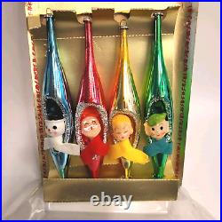 Vtg Glass Teardrop Diorama Xmas Ornaments Snowman Santa Pixie Elf Kitsch RARE