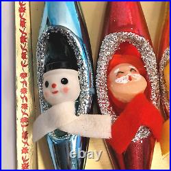 Vtg Glass Teardrop Diorama Xmas Ornaments Snowman Santa Pixie Elf Kitsch RARE