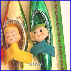 Vtg Glass Teardrop Diorama Xmas Ornaments Snowman Santa Pixie Elf Kitsch RARE