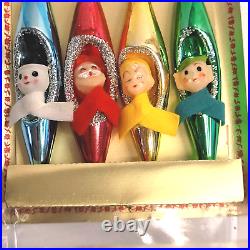 Vtg Glass Teardrop Diorama Xmas Ornaments Snowman Santa Pixie Elf Kitsch RARE