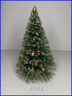 Vtg Gold Tipped Glitter 9 Bottle Brush Wrapped in Glass Christmas Tree 1950's