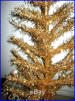 Vtg. Gold foil/tinsel christmas tree, W. Germany, 40tall & snapit roto color wheel