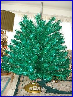 Vtg Green 7 FT Stainless Aluminum Holiday Christmas Tree Revolving Musical Stand