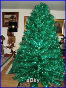 Vtg Green 7 FT Stainless Aluminum Holiday Christmas Tree Revolving Musical Stand