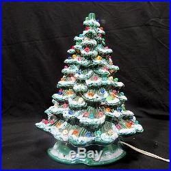 Vtg Green Ceramic Christmas Tree Frosted Tips 1988 12 with Base 10 Tall Alone